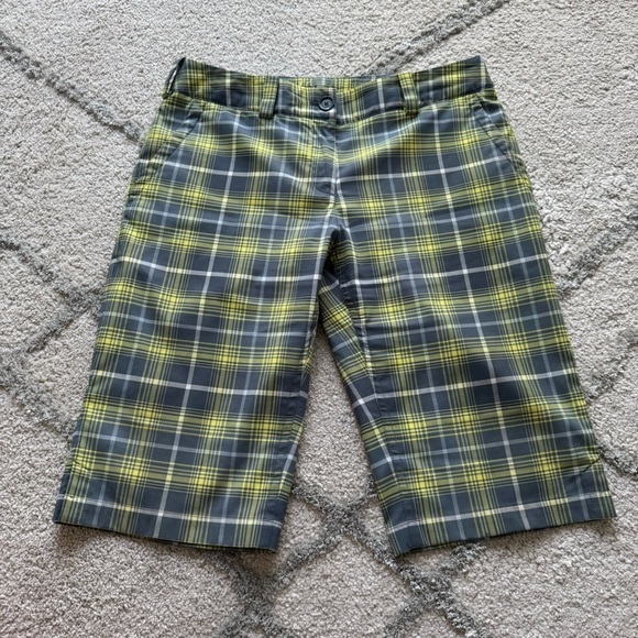 Nike Pants - Nike golf Tour Performance Dri Fit Gray Yellow White Plaid Shorts long Bermuda 6